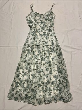 Trixxi Sage Green & White Floral Tiered Maxi Dress - Size M